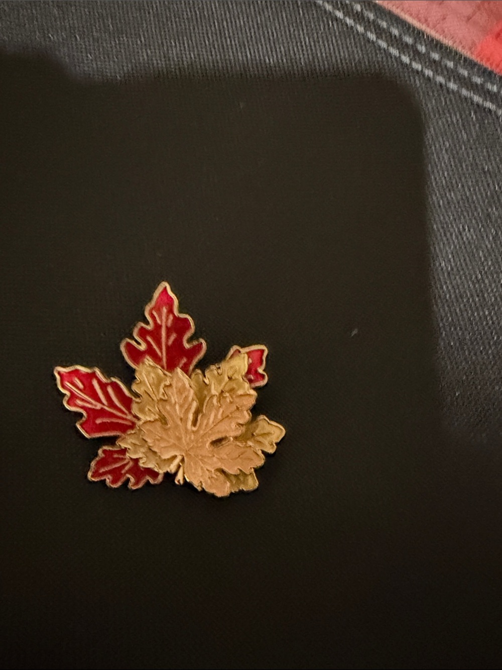 Source Unknown Gold and Red Maple Leaf Brooch - Women Accessories